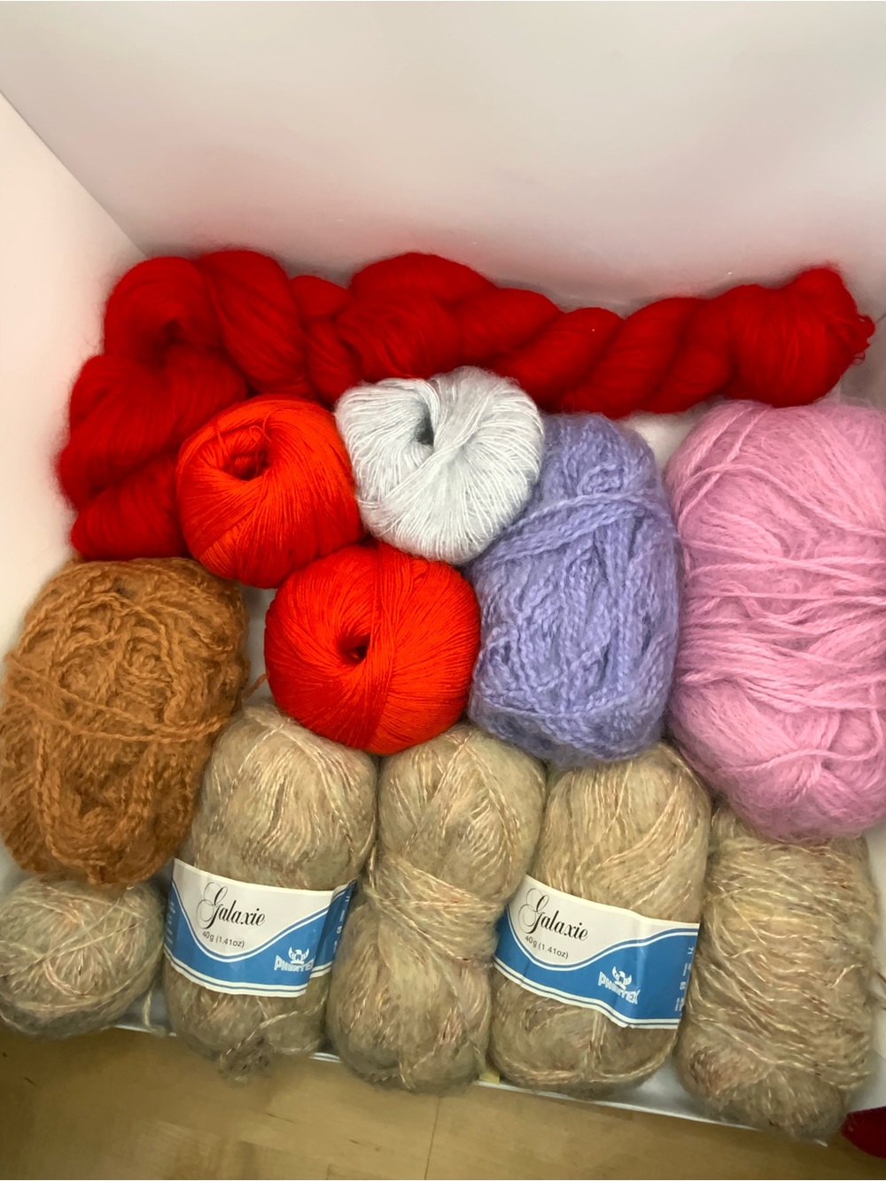 vintage yarn lot phentex wool blend red purple pink beige orange